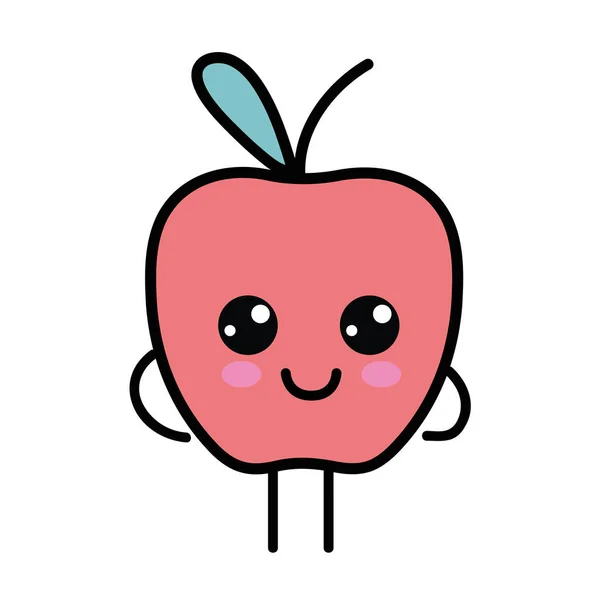 Ilustracja Wektorowa Kawaii Słodkie Happy Apple Owoców — Wektor stockowy