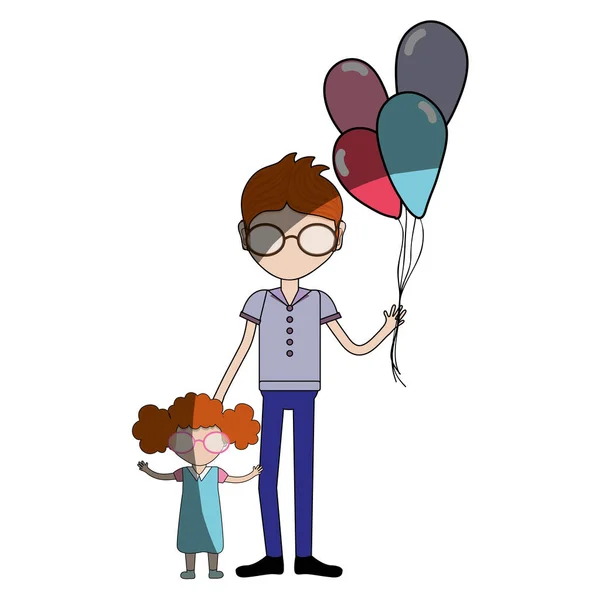 Father His Daughter Balloons Vector Illustration — Stock Vector