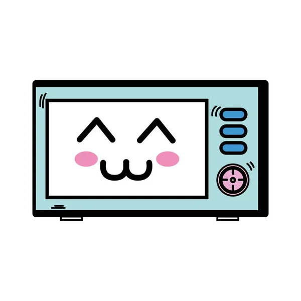 Kawaii Lindo Feliz Microondas Tecnología Vector Ilustración — Vector de stock