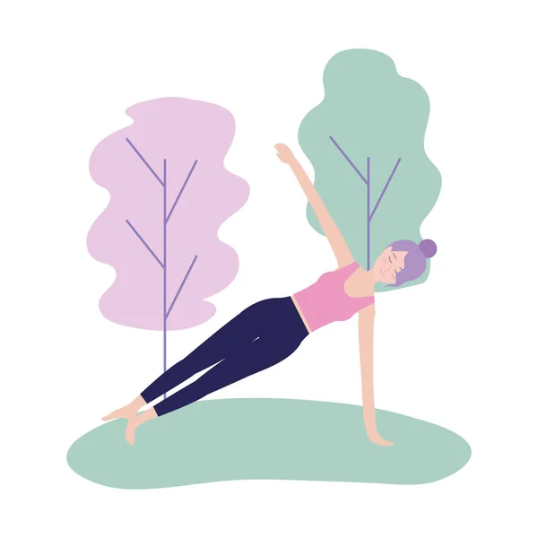 Frau Übt Yoga Haltung Gleichgewichtsvektor Illustration — Stockvektor