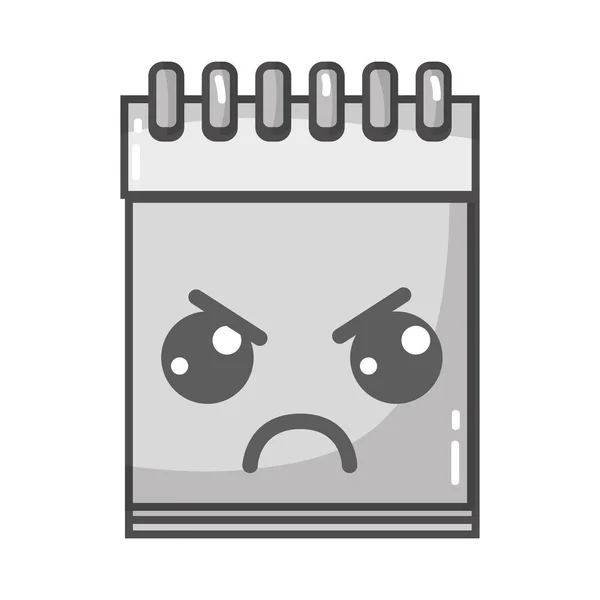 Grayscale Kawaii Cute Angry Notebook Tool Vector Illustration — Stock Vector