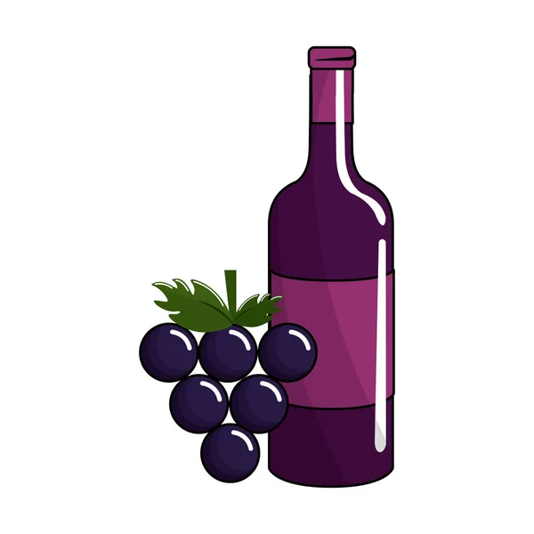 Bouteille Vin Raisin Savoureux Illustration Vectorielle — Image vectorielle