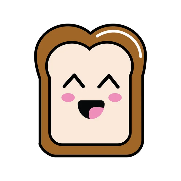 Kawaii Cute Happy Bread Icon Vector Illustration - Stok Vektor