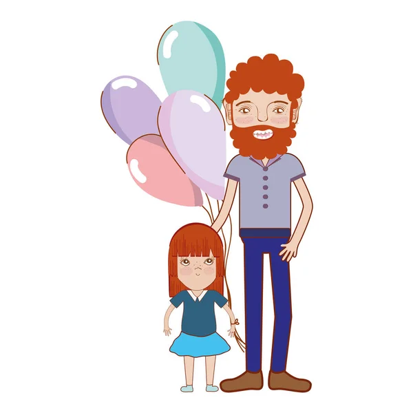 Padre Con Hija Globos Ilustración Vectorial — Vector de stock