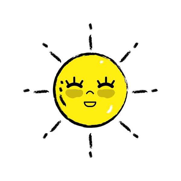 Kawaii Şirin Mutlu Güneş Hava Vektör Çizim — Stok Vektör