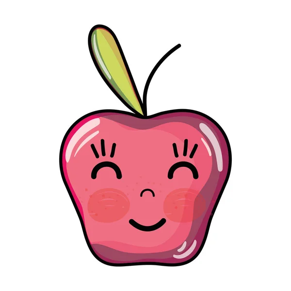 Kawaii Roztomilý Šťastný Jablko Ovoce Vektorové Ilustrace — Stockový vektor