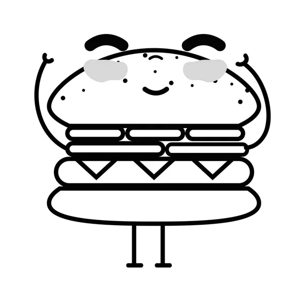 Linha Kawaii Bonito Feliz Humburger Alimento Vetor Ilustração — Vetor de Stock