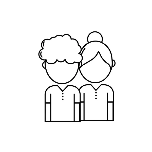 Ligne Couple Avec Coiffure Vêtements Vectoriel Illustration — Image vectorielle