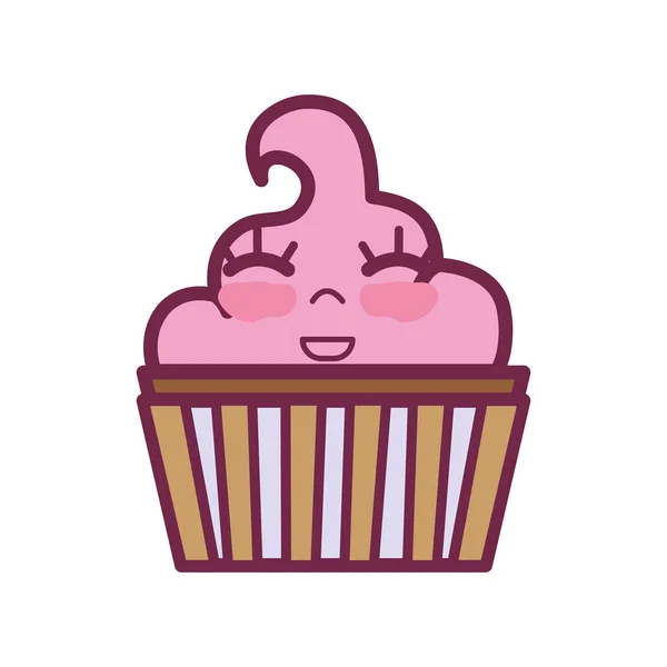 Kawaii Bonito Feliz Muffin Sobremesa Vetor Ilustração — Vetor de Stock