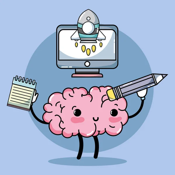 Set Kawaii Cerebro Con Ilustración Vector Educación Conocimiento — Archivo Imágenes Vectoriales