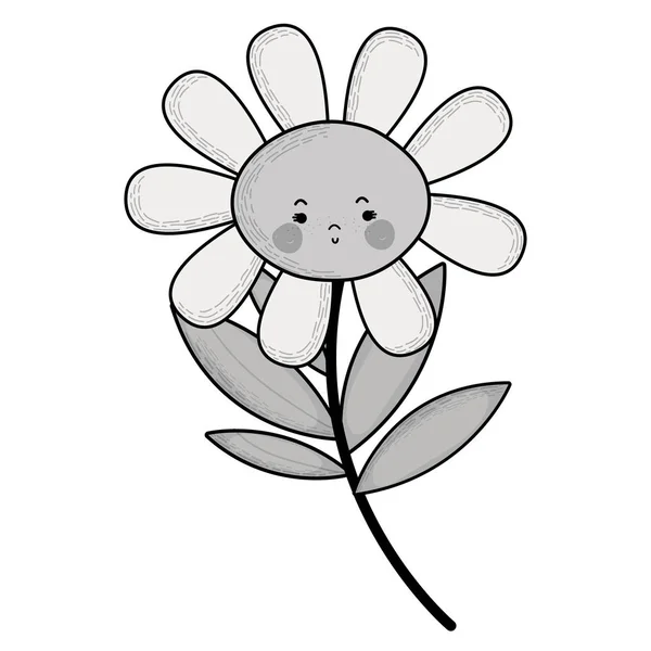 Planta Flor Triste Kawaii Escala Grises Con Mejillas Boca Diseño — Vector de stock