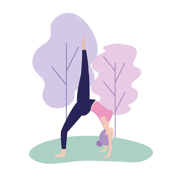 Donna Pratica Yoga Posizione Equilibrio Vettore Illustrazione — Vettoriale Stock