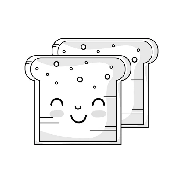 Baris Kawaii Cute Tender Breads Nutrisi Vektor Ilustrasi - Stok Vektor