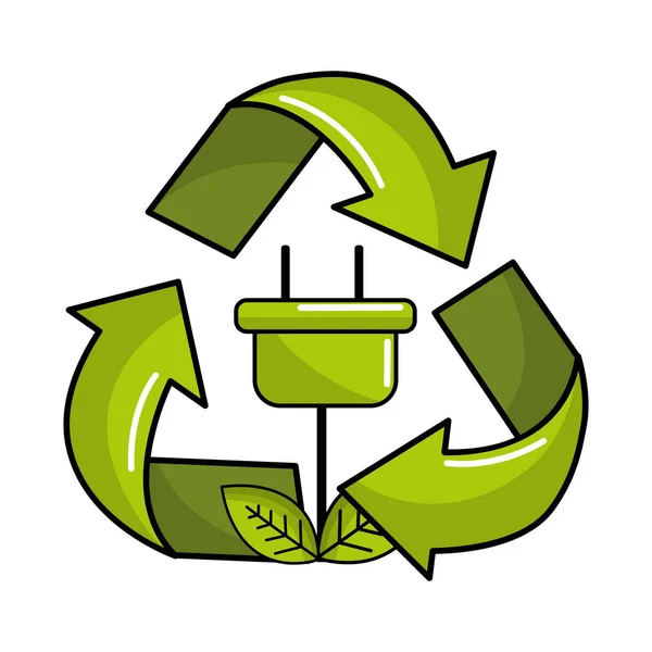 Stromkabel Mit Blättern Inneren Des Recyclingsymbols Vektorabbildung — Stockvektor