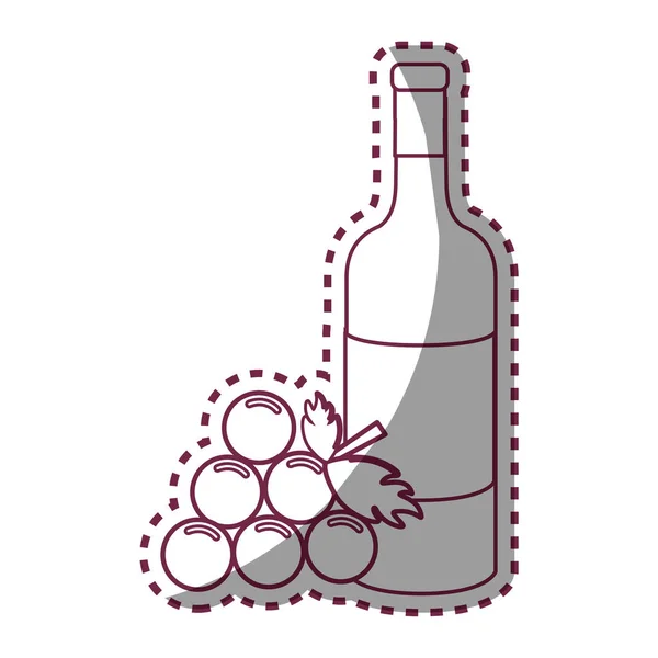 Autocollant Ligne Bouteille Vin Avec Bouquet Raisin Icône Image Dessin — Image vectorielle