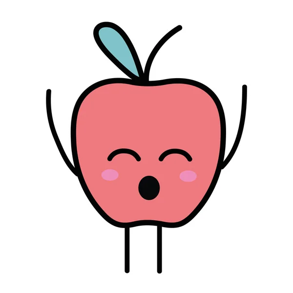 Kawaii Cute Lucu Apple Vektor Buah Ilustrasi - Stok Vektor