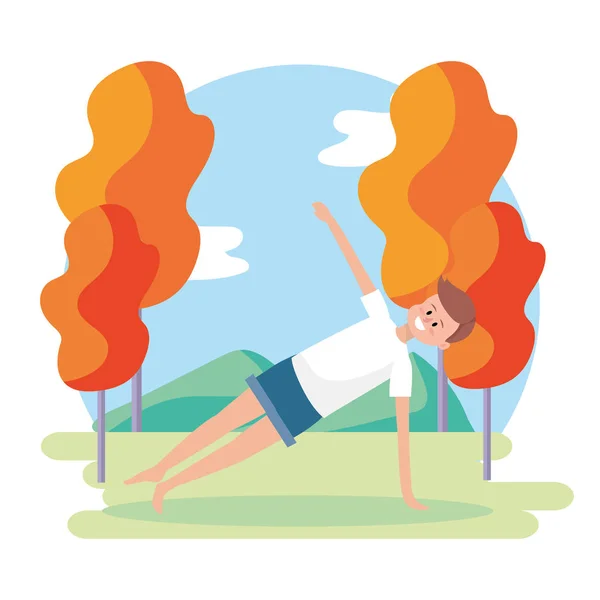 Uomo Formazione Yoga Con Fitness Posizione Vettoriale Illustrazione — Vettoriale Stock