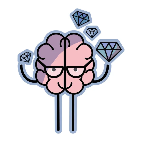 Ícone Adorável Cérebro Kawaii Com Monte Diamante Ilustração Vetorial —  Vetores de Stock