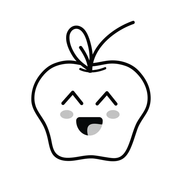 Line Kawaii Cute Happy Apple Fruit Vector Illustration - Stok Vektor