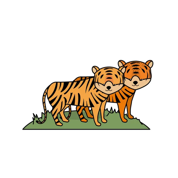 Mignon Tigre Animal Couple Ensemble Vecteur Illustration — Image vectorielle