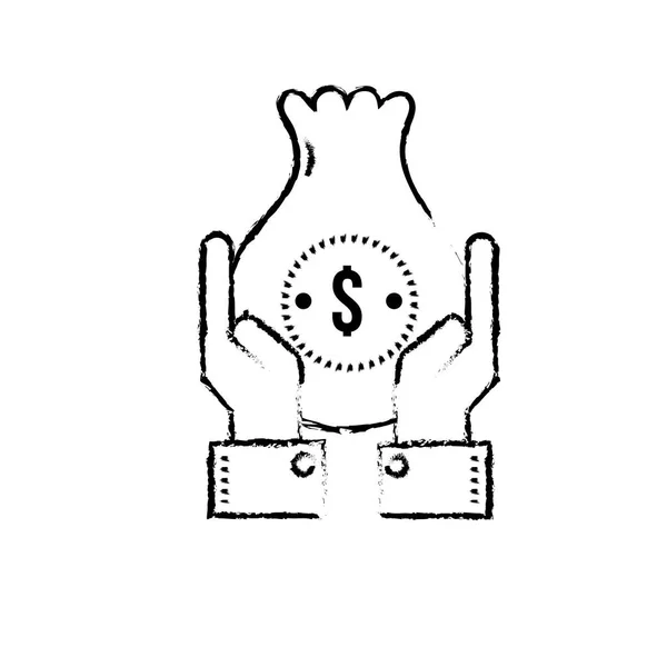 Figura Homem Negócios Com Dinheiro Saco Mãos Para Cima Ilustração —  Vetores de Stock