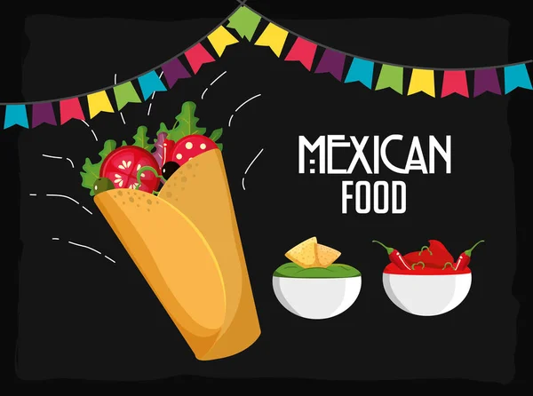 Burrito Comida Mexicana Lanche Menu Tema Ilustração Vetorial — Vetor de Stock