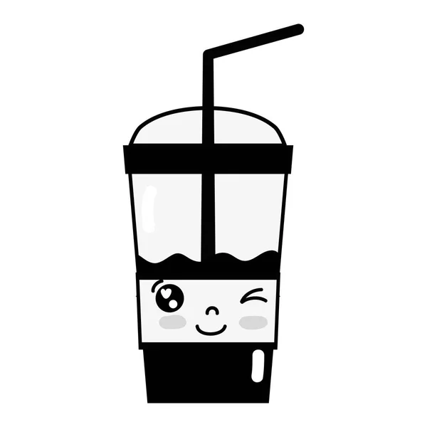 Contorno Kawaii Lindo Divertido Smoothie Bebida Vector Ilustración — Archivo Imágenes Vectoriales