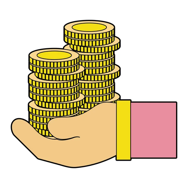 Münzen Bargeld Währung Der Hand Vektor Illusion Design — Stockvektor