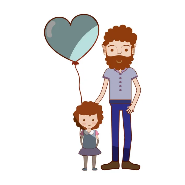 Père Avec Fille Ballon Coeur Illustration Vectorielle — Image vectorielle