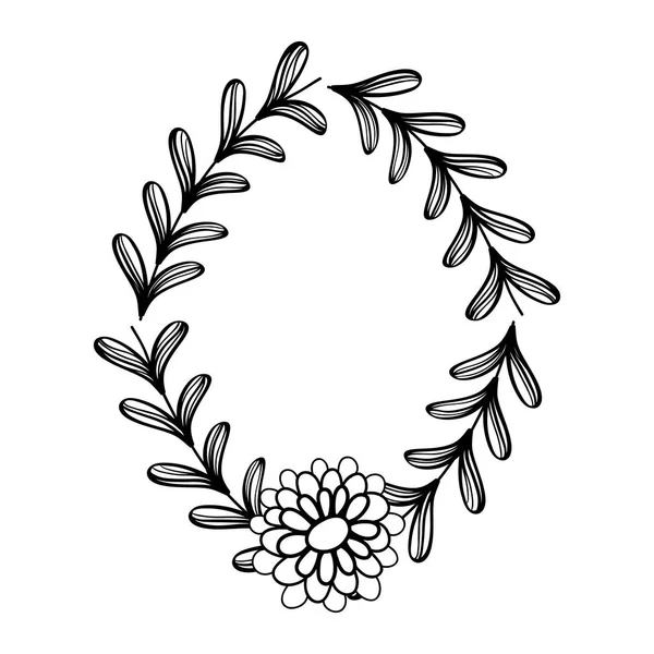 Rustic Circle Branches Leaves Flowers — Stock Vector