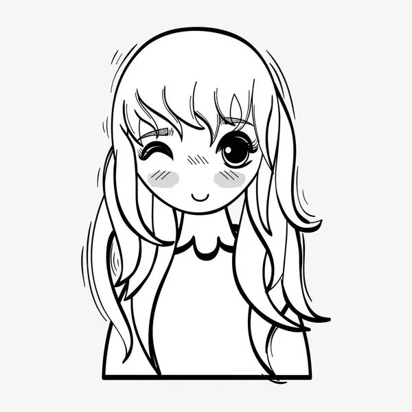 Anime Carino Bella Donna Disegno Illustrazione Vettoriale — Vettoriale Stock