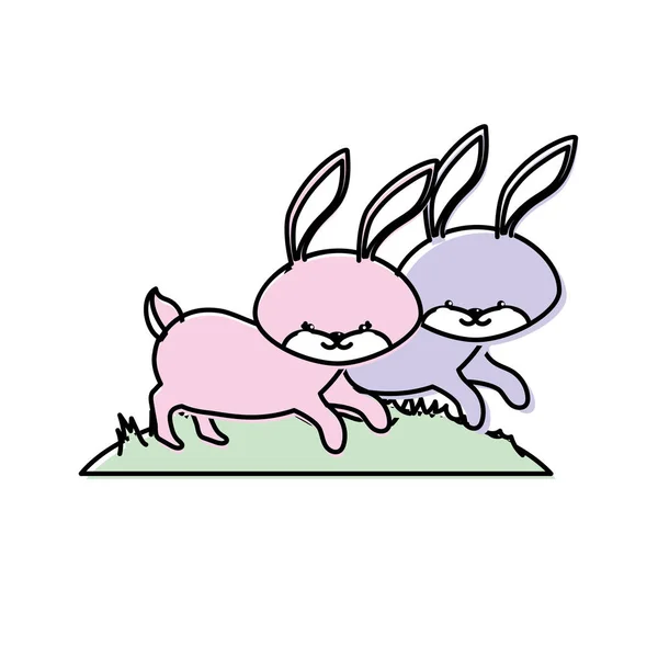 Carino Coniglio Animale Coppia Insieme Vettore Illustrazione — Vettoriale Stock