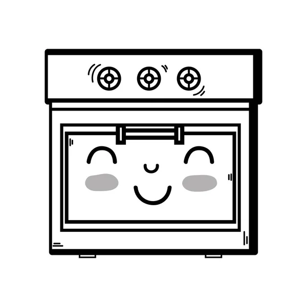 ライン可愛いかわいい幸せオーブン技術ベクトル図 — ストックベクタ