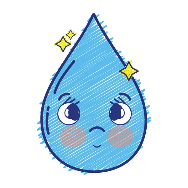 Кавайи Милая Грустная Векторная Иллюстрация Капли Воды — стоковый вектор