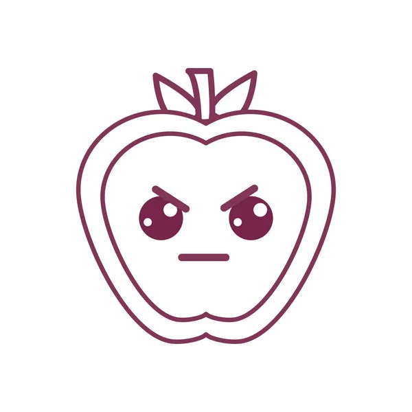 Silhouet Kawaii Aardig Boos Apple Fruit Vectorillustratie — Stockvector