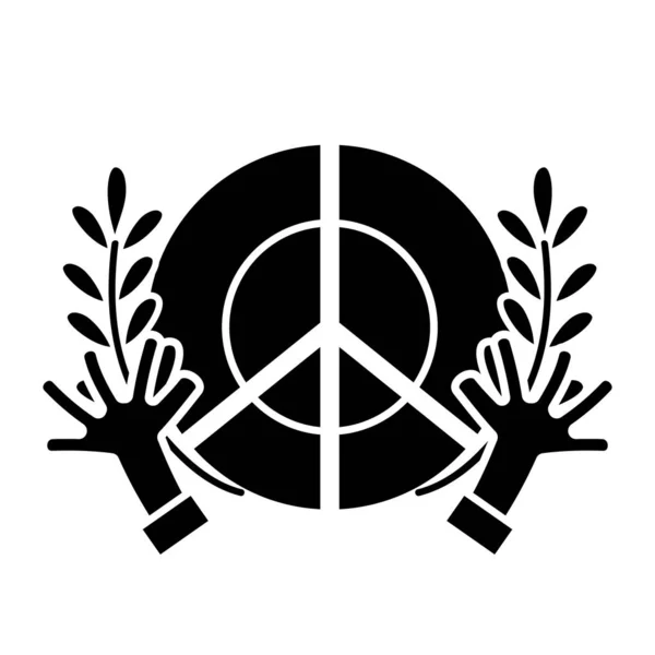 Contour Hippie Emblème Avec Des Mains Des Branches Dessin Illustration — Image vectorielle