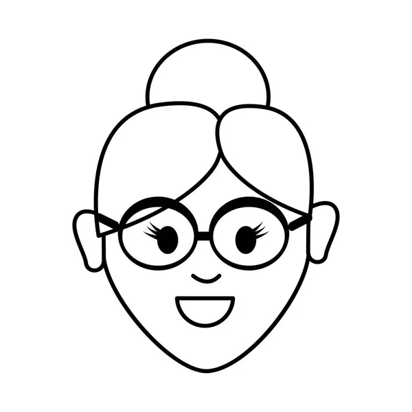 Σιλουέτα Ηλικιωμένη Γυναίκα Πρόσωπο Γυαλιά Και Χτένισμα Εικονογράφηση Διάνυσμα — Διανυσματικό Αρχείο