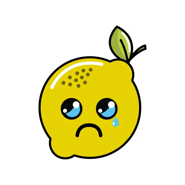 Kawaii Trevlig Gråtande Citron Ikonen Vektor Illustration Design — Stock vektor
