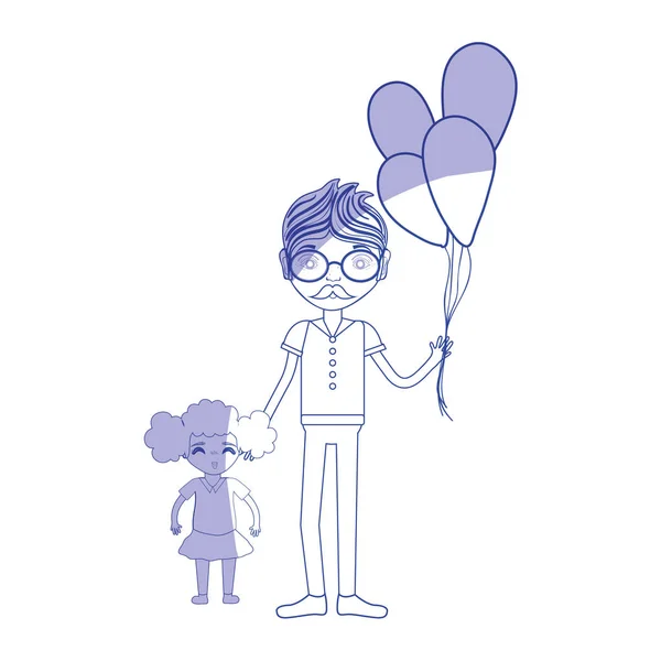 Silhouette Father His Daughter Balloons Vector Illustration — Stock Vector