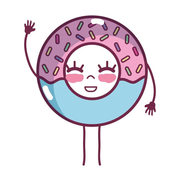 卡瓦伊可爱的快乐甜甜圈甜点矢量插图 — 图库矢量图片