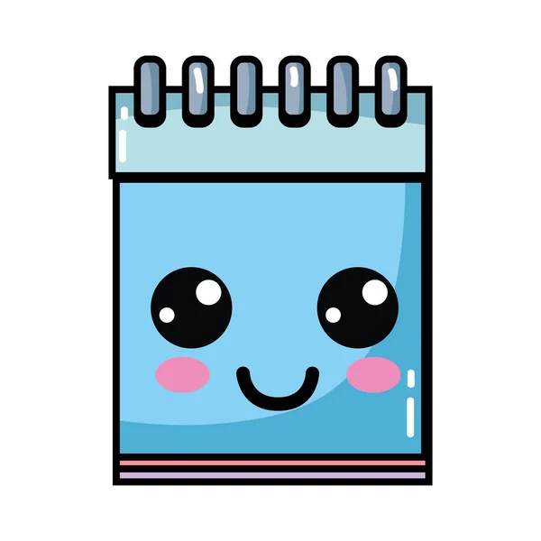 Kawaii Mignon Happy Notebook Outil Vectoriel Illustration — Image vectorielle