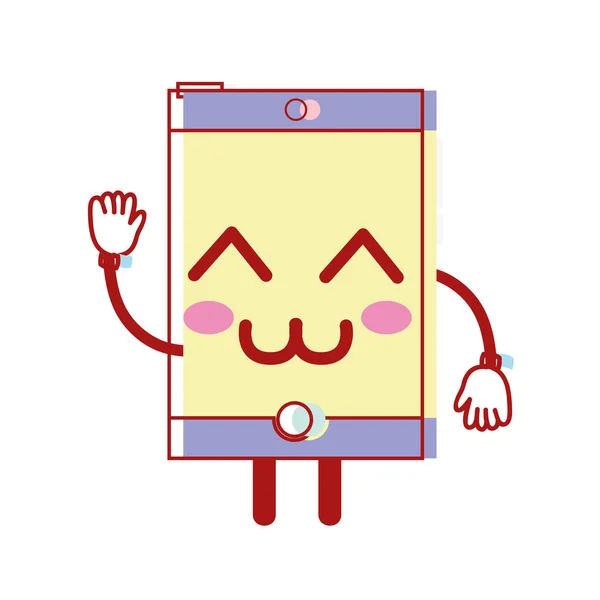 Kawaii Cute Happy Smartphone Technology Vector Illustration — Stock Vector