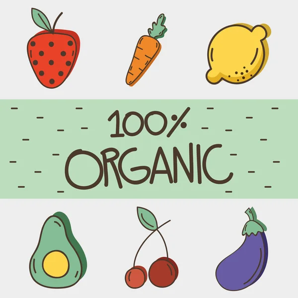 Orgona Ízletes Gyümölcsöt Zöldséget Vektoros Illusztráció Design — Stock Vector