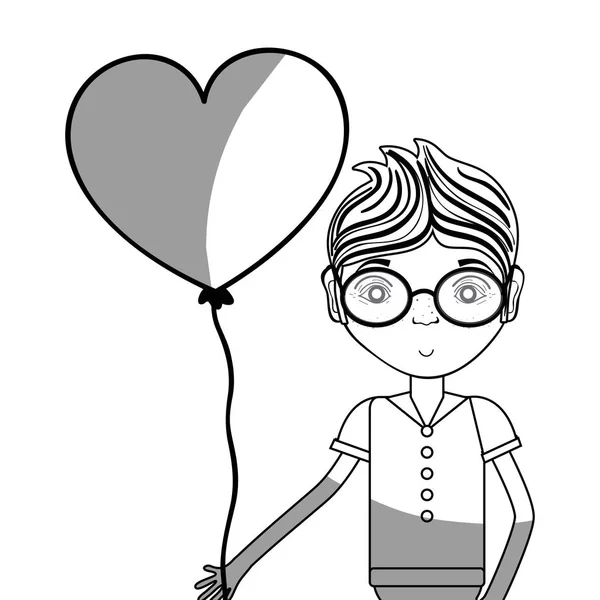 ベクトル図でメガネと心の風船を持つ行男 — ストックベクタ
