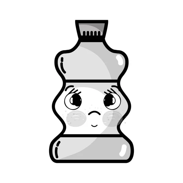 Grijswaarden Kawaii Schattig Triest Drank Fles Vectorillustratie — Stockvector