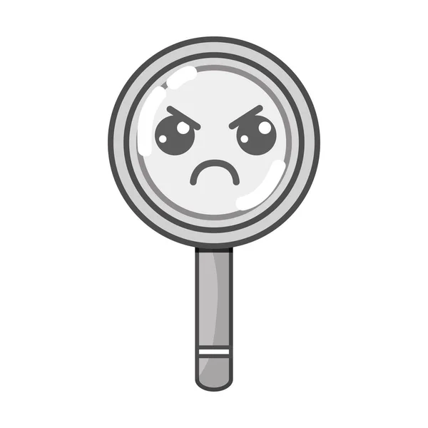 Grayscale Kawaii Cute Angry Magnifying Glass Vector Illustration — Stock Vector