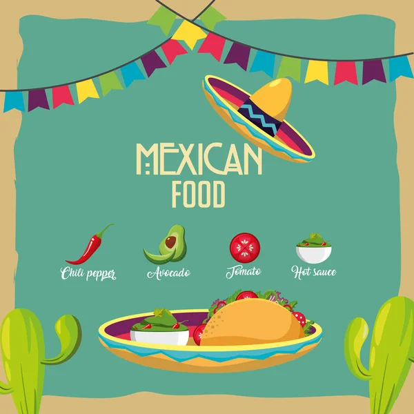 Taco Comida Mexicana Lanche Menu Tema Ilustração Vetorial — Vetor de Stock