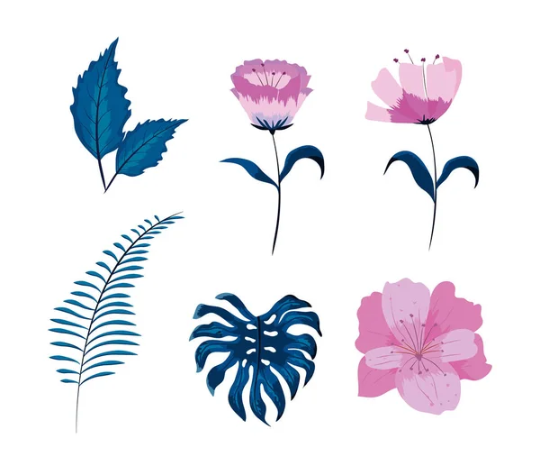 Ensemble Belles Fleurs Collection Vectorielle Illustration Graphique Signe — Image vectorielle
