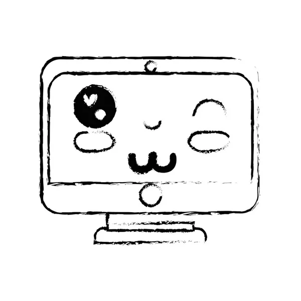Figura Kawaii Bonito Engraçado Tela Monitor Vetor Ilustração —  Vetores de Stock