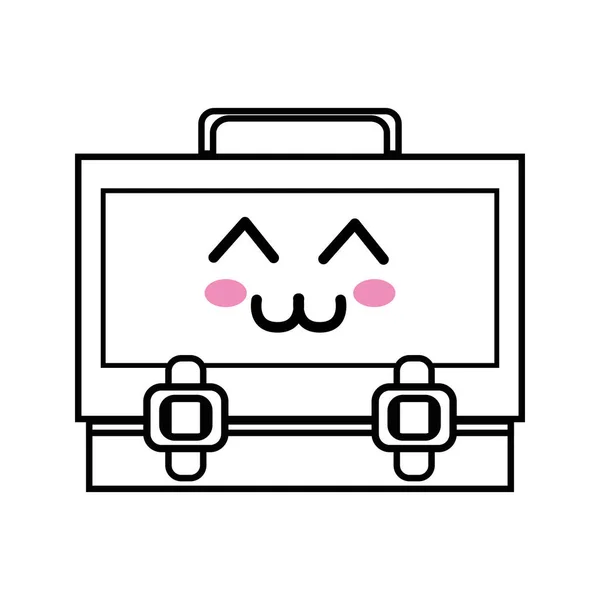 Line Kawaii Cute Happy Suitcase Design Vector Illustration — Stock Vector